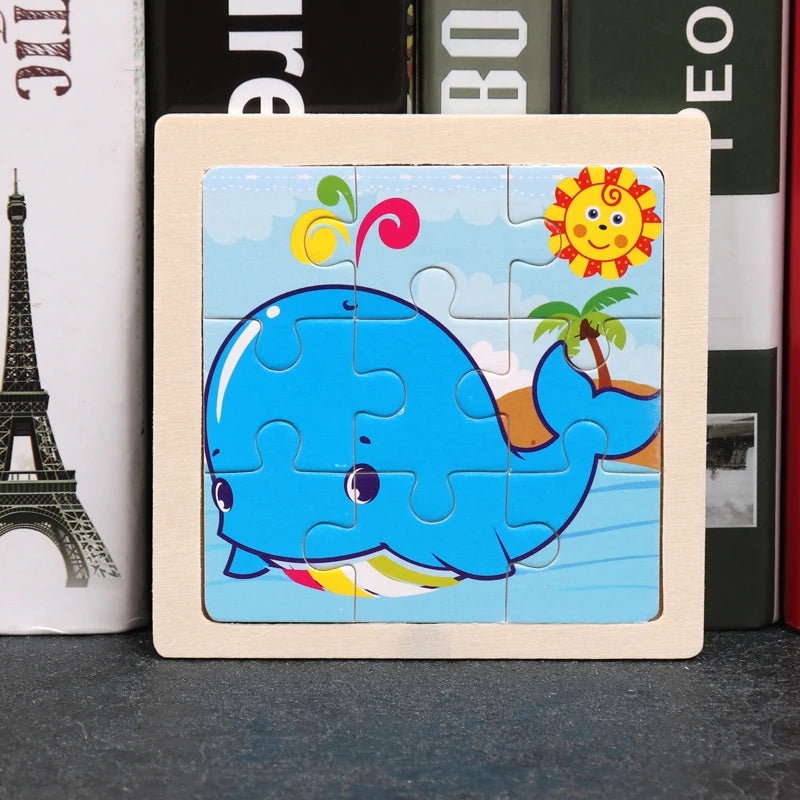 11x11cm (4.33x4.33in) Kids Wooden Puzzle – Cartoon Animal Traffic Tangram Educational Toy