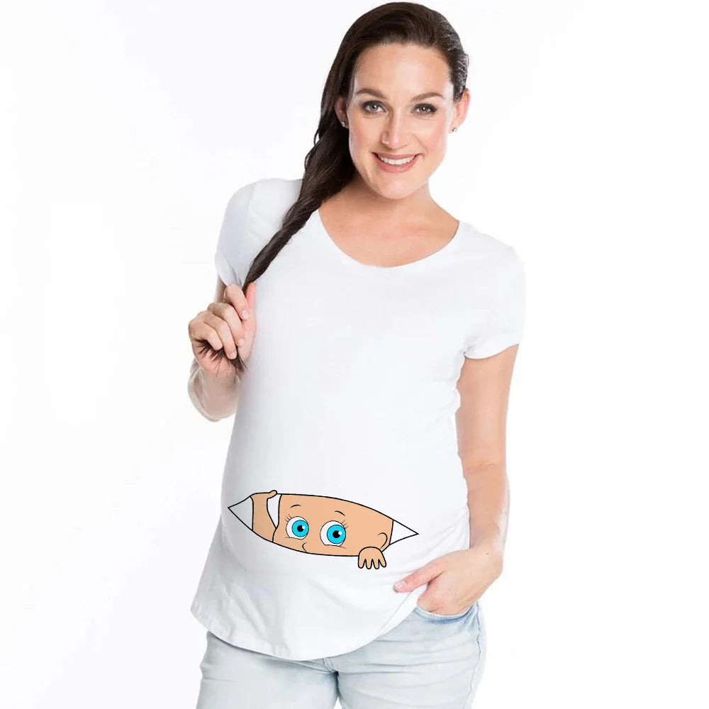 Summer Funny Cartoon Print Pregnancy T-Shirt | Maternity Tops | Plus-Size Short Sleeve for Pregnant Women | Hot Sale