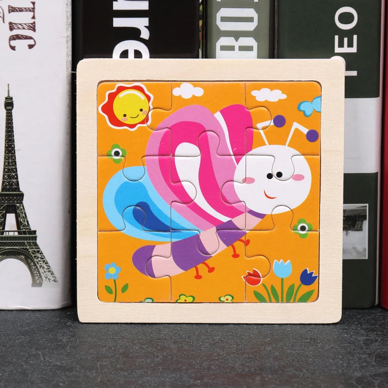 11x11cm (4.33x4.33in) Kids Wooden Puzzle – Cartoon Animal Traffic Tangram Educational Toy