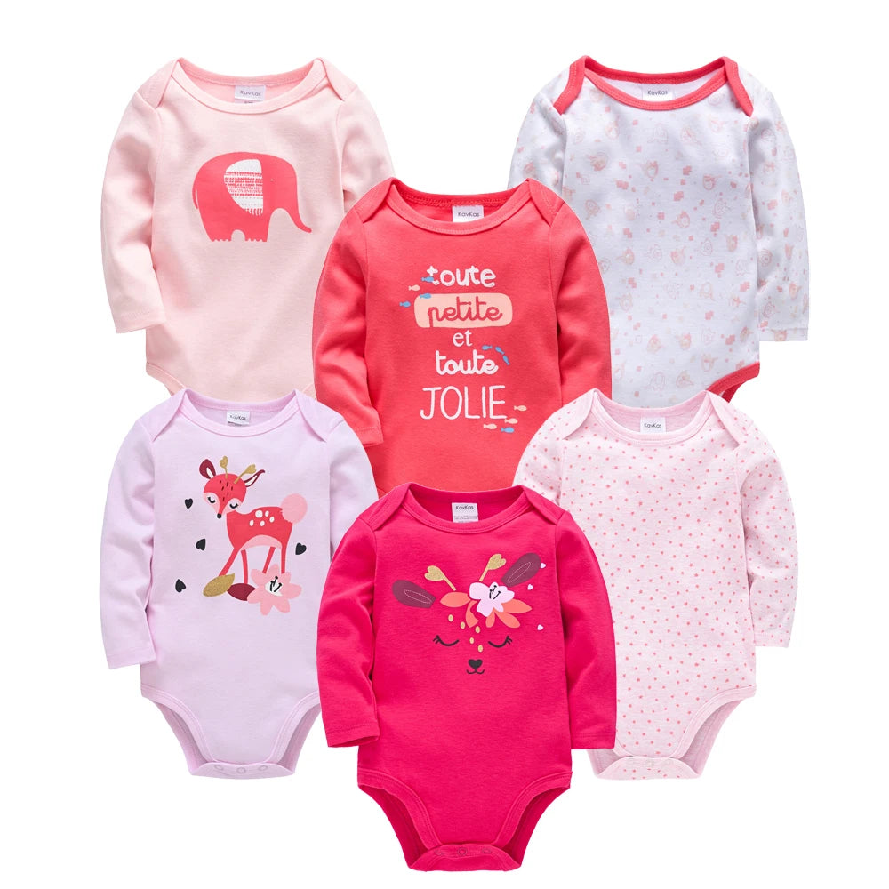 Kavkas 6PCS/3PCS Baby Bodysuit Set – Long Sleeve 100% Cotton Newborn Onesies (0-12 Months)