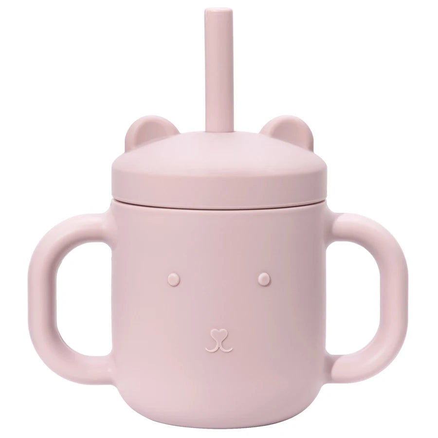 Cartoon Bear Baby Drinking Cup with Double Handles, Straw Feeding Cup, BPA-Free Soft Silicone Learn to Drink Cup, Newborn Accessories