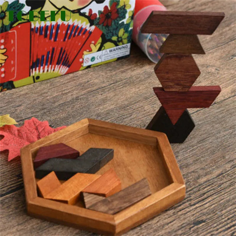 Wooden Geometric Shape Jigsaw Puzzle – Brain Teaser Educational Toy for Kids