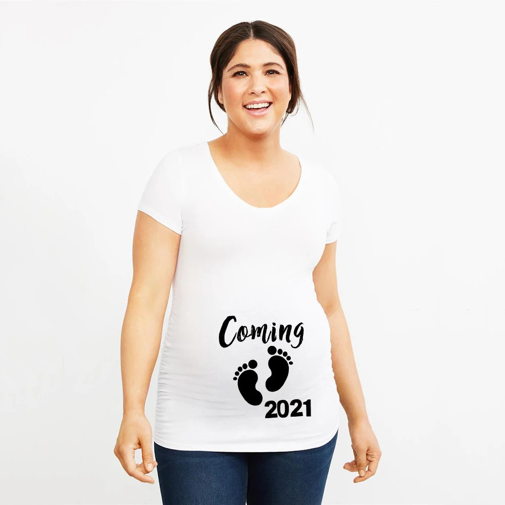 Summer Funny Cartoon Print Pregnancy T-Shirt | Maternity Tops | Plus-Size Short Sleeve for Pregnant Women | Hot Sale