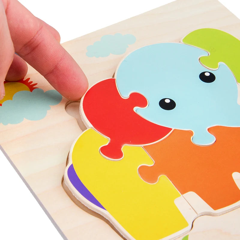 Baby Wooden 3D Puzzle – Tangram Shapes Educational Cartoon Animal Toy for Kids