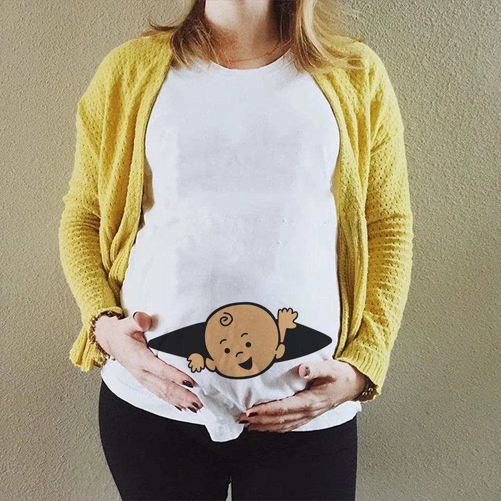 Summer Funny Cartoon Print Pregnancy T-Shirt | Maternity Tops | Plus-Size Short Sleeve for Pregnant Women | Hot Sale