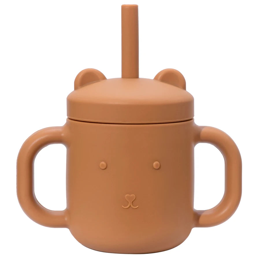 Cartoon Bear Baby Drinking Cup with Double Handles, Straw Feeding Cup, BPA-Free Soft Silicone Learn to Drink Cup, Newborn Accessories