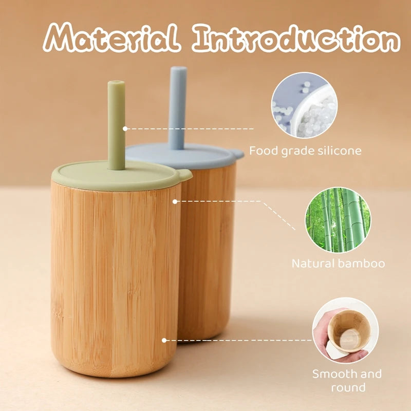 Let's Make 1pc Wooden Water Bottle for School Kids, Silicone Soft Straw Cup, Children's Learning Drinkware, Baby Feeding Bottle