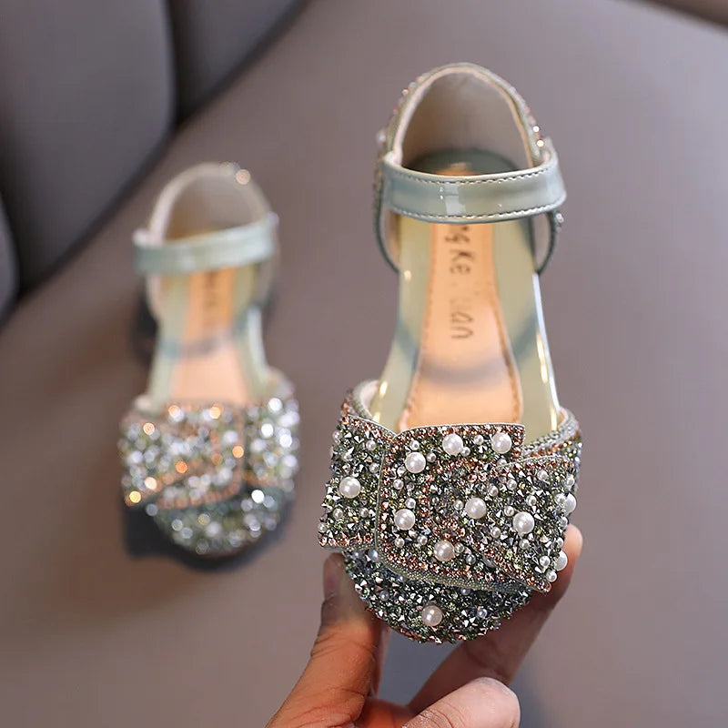 Summer Baby Girls’ Sandals – Toddler & Infant Slip-On Shoes, Pearl Crystal Single Princess Roman Sandals, Size 21-36