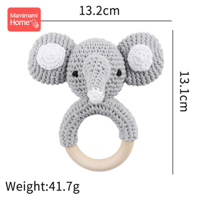 1Pc Baby Teether Wooden Crochet Rattle Toy - BPA-Free Wood Rodent Rabbit Rattle, Baby Mobile Play Gym, Newborn Educational Toy Gift