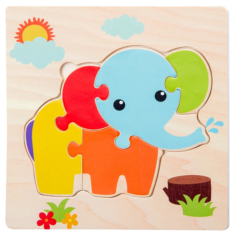 Baby Wooden 3D Puzzle – Tangram Shapes Educational Cartoon Animal Toy for Kids