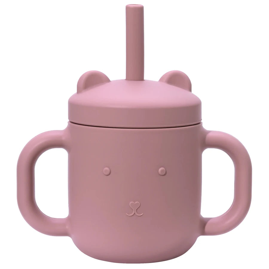 Cartoon Bear Baby Drinking Cup with Double Handles, Straw Feeding Cup, BPA-Free Soft Silicone Learn to Drink Cup, Newborn Accessories