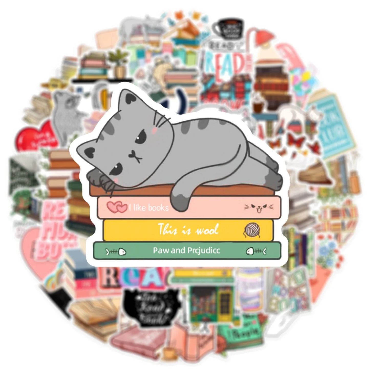 50pcs Diary Book Reading Stickers – Aesthetic DIY Stickers for Scrapbooks, Notebooks, Phones, Laptops, Guitars, and Luggage