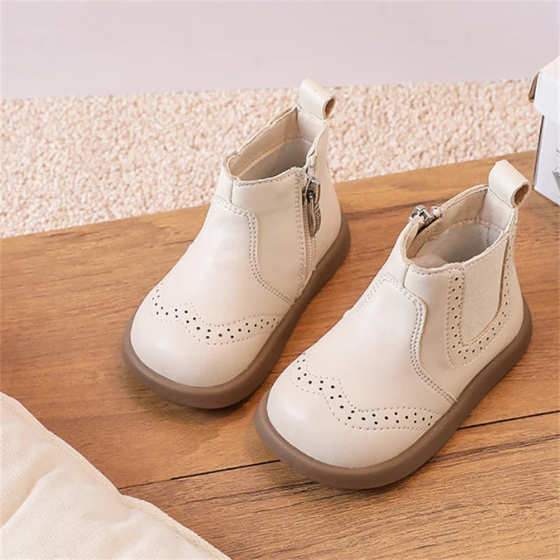 New Spring Autumn Baby Leather Ankle Boots Rubber Sole Toddler Shoes Little Girls Fashion Boots