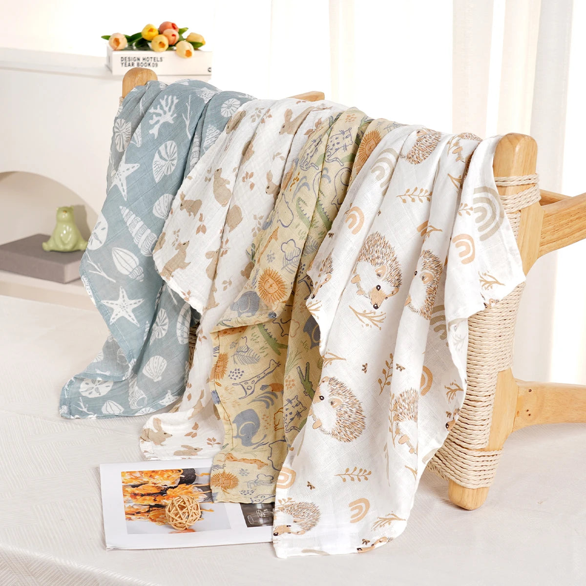 Elinfant 4-Piece Set – Soft Muslin Baby Burp Cloths & Drool Bibs, 60x60cm Comfortable Baby Scarf Blanket - Kidzy Market