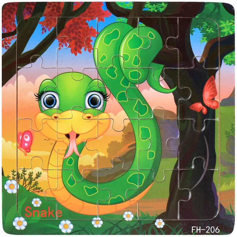 New 20 Piece Wooden 3D Puzzle, Cartoon Animal & Vehicle Jigsaw, Montessori Educational Toy for Kids, Baby 1-3 Years