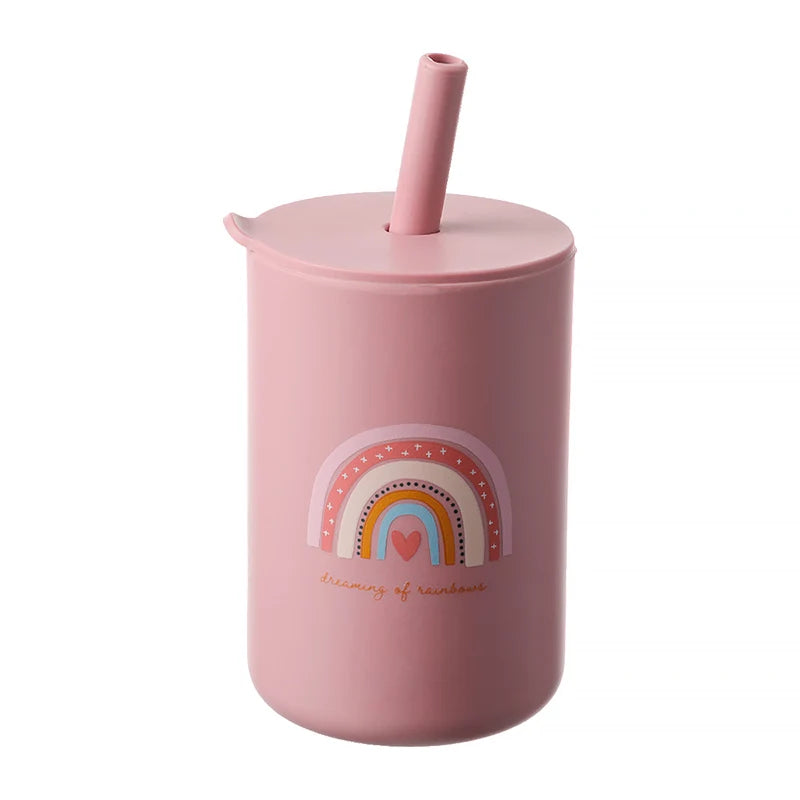 Baby Feeding Drinkware Straw Cup, Cartoon Learning Feeding Cup, Food Grade Silicone Toddler Water Bottle, BPA-Free Tableware