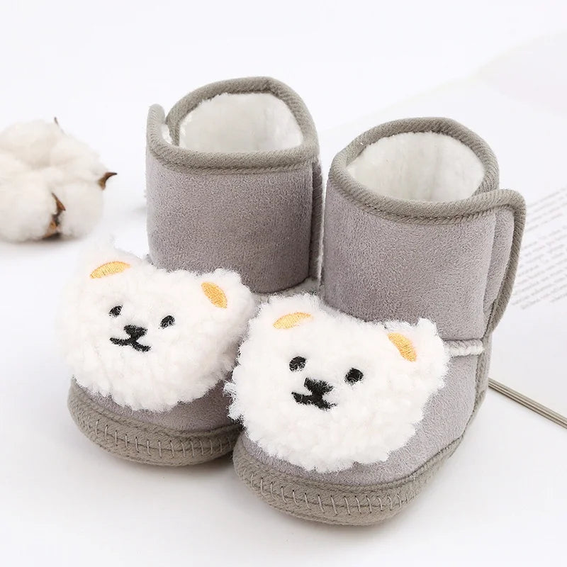 Winter Snow Baby Boots, Cute Bear Warm Fluff Balls, Indoor Soft Sole Infant Newborn Toddler Baby Shoes 0-18M