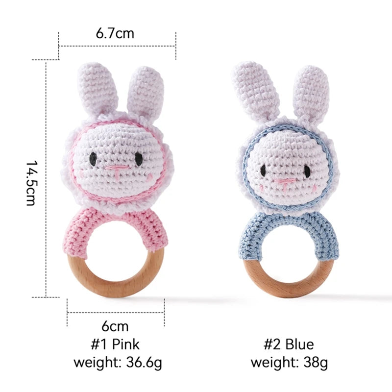 1pc Baby Wooden Teether & Crochet Rattle Toy - BPA-Free Mobile Play Gym, Rodent Rabbit Rattle for Newborns | Educational Baby Gift