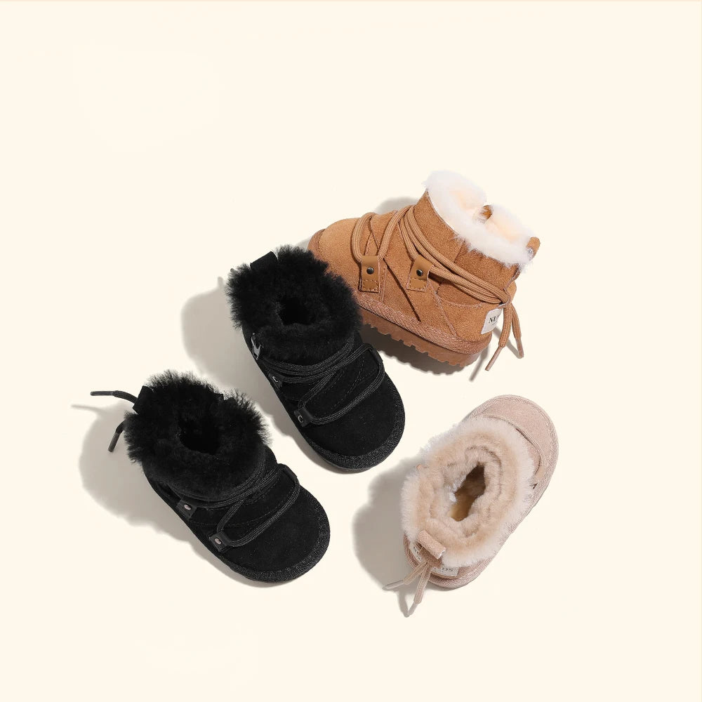 2024 New Winter Baby Snow Boots, Leather Warm Plush Infant Shoes, Soft Sole Boys Boots, Fashion Toddler Girls Boots (Size 16-25)