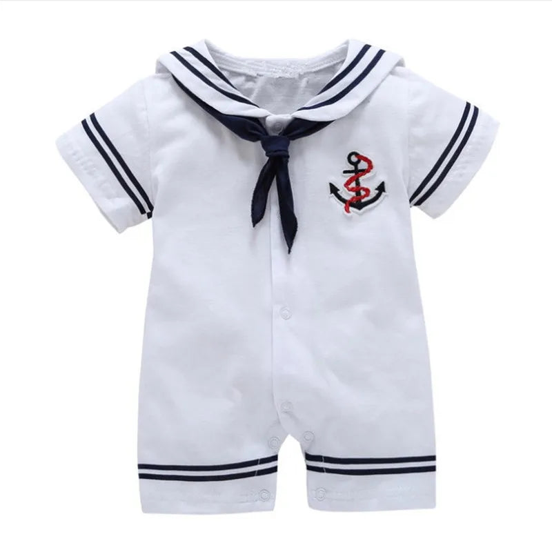 Newborn Baby Boy Sailor Navy Romper – Short Sleeve Playsuit Jumpsuit (Summer Outfit, Cute Costumes)