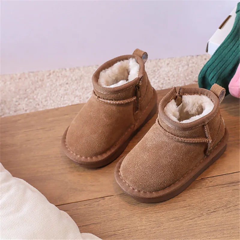 Winter Baby Snow Boots Warm Plush Leather Shoes Non-Slip Toddler Boots