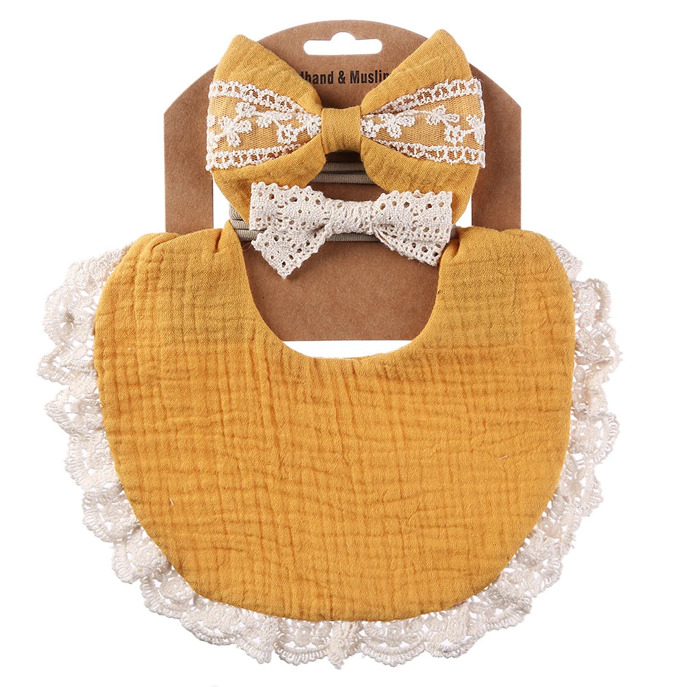 3Pcs/Set Muslin Cotton Bamboo Baby Bibs with Tassel Lace | Adjustable Feeding Drool Burp Cloths for Boys & Girls | Infant Scarf Towel Set - Kidzy Market