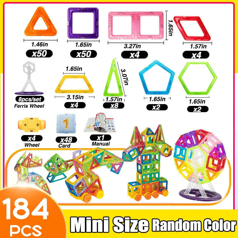 64-184PCS Kids Magnetic Building Blocks Mini Size STEM Construction Set