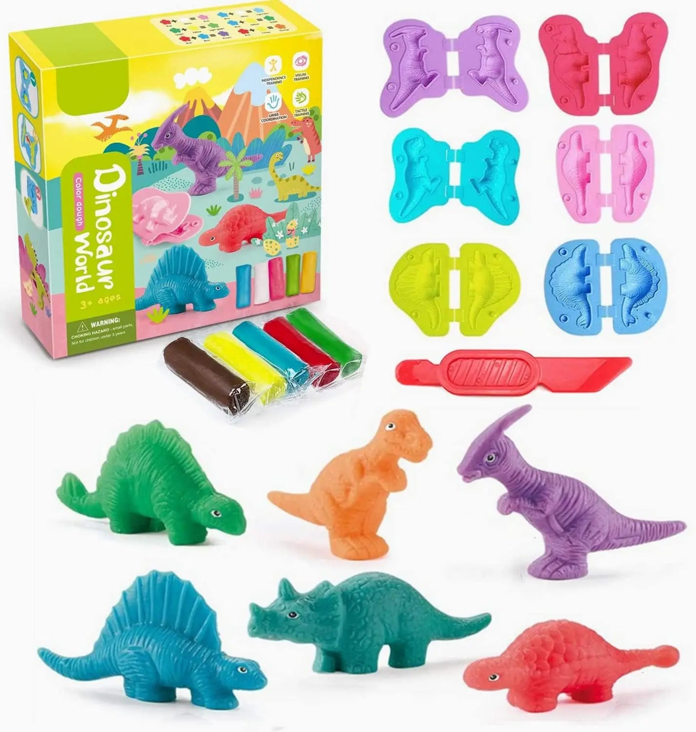 Yeahbo Playdough Set for Kids - Air Dry Modeling Clay with 6 Dinosaur Molds, Polymer Clay Set, Play Dough Dinosaur Toys