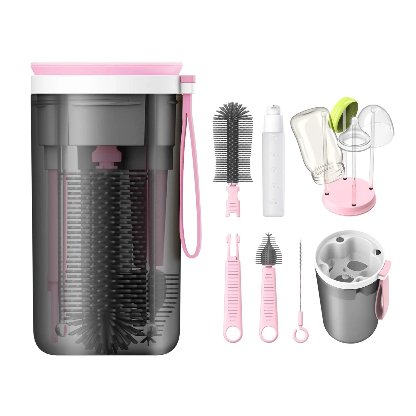 6-in-1 Portable Baby Bottle Brush Kit – Travel Feeding Bottle Cleaning Set, Nursing Bottle Cleaner