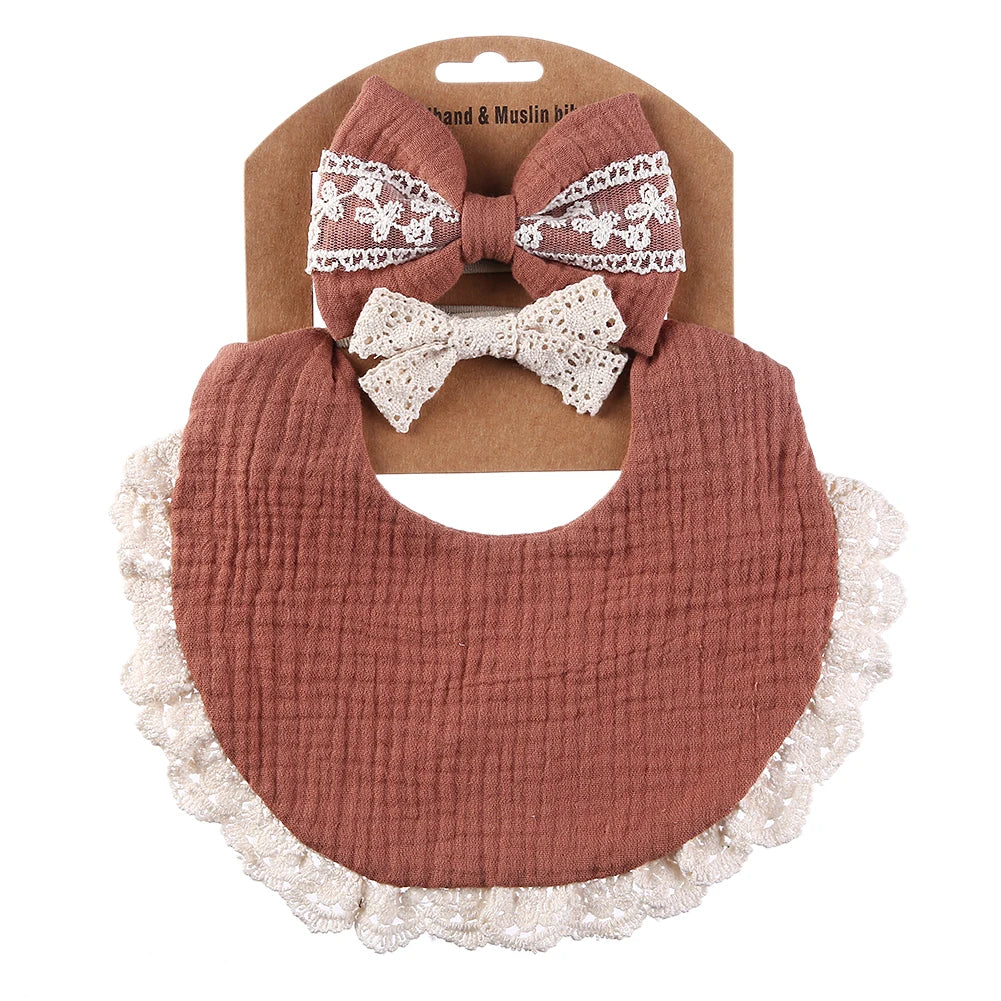 3Pcs/Set Muslin Cotton Bamboo Baby Bibs with Tassel Lace | Adjustable Feeding Drool Burp Cloths for Boys & Girls | Infant Scarf Towel Set - Kidzy Market