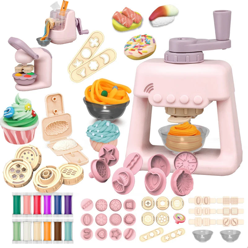 Children's Colored Clay Noodle Machine Kit - DIY Play Dough Tools with Ice Cream Mold, Slime Toys for Kids, Birthday Gift