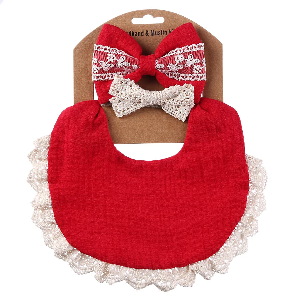 3Pcs/Set Muslin Cotton Bamboo Baby Bibs with Tassel Lace | Adjustable Feeding Drool Burp Cloths for Boys & Girls | Infant Scarf Towel Set - Kidzy Market