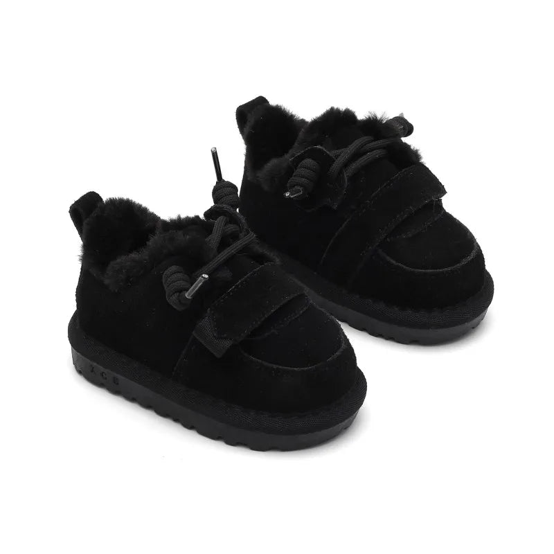 2023 New Winter Baby Snow Boots, Leather Warm Plush Boys Shoes, Soft Sole Non-slip Fashion Toddler Girls Boots