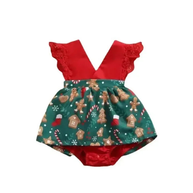 Newborn Baby Girl Summer Lace Romper Dress – Floral Flying Sleeve Jumpsuit with Headband (0-18 Months)