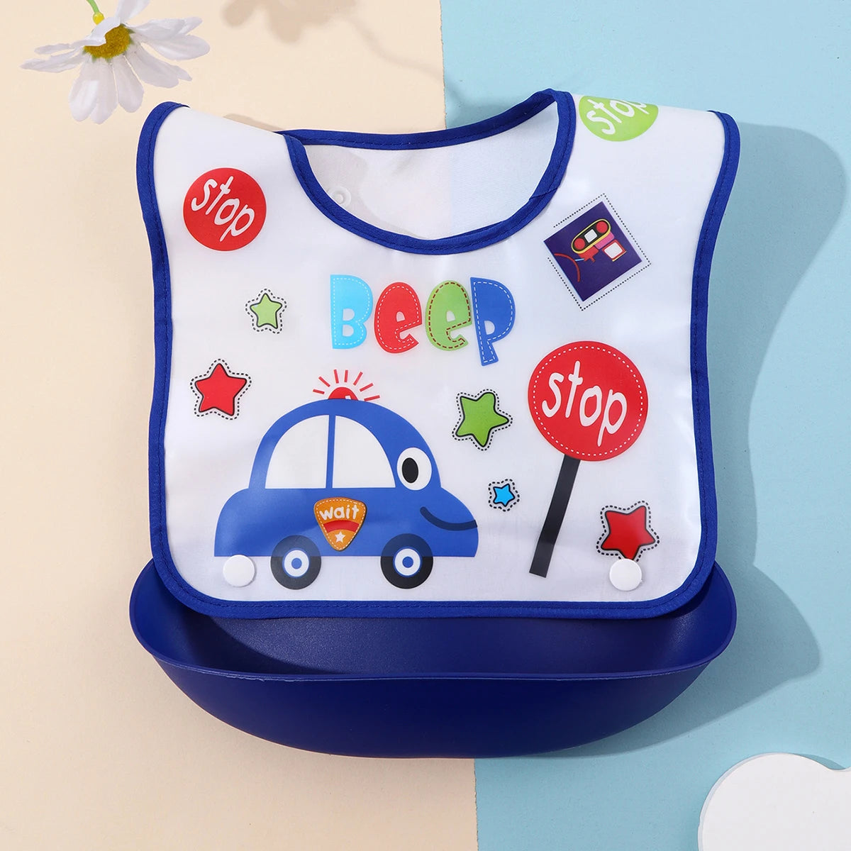 Security Cartoon Print Baby Bibs for Boys & Girls | Waterproof Soft Silicone Kids Burp Cloth with Pocket, Feeding Bib for Children - Kidzy Market