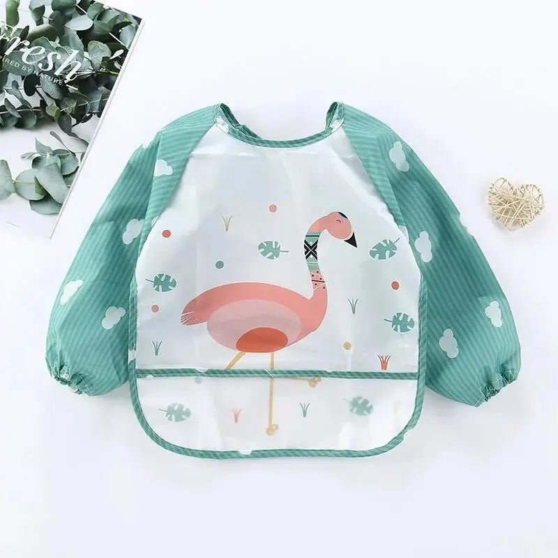 1-Piece Waterproof Baby Eating Smock – Toddler Cartoon Long Sleeve Art Apron, Animal Smock & Soft Feeding Bib for Infants - Kidzy Market