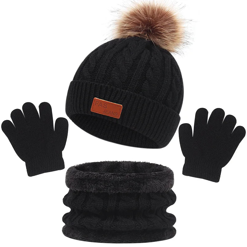 Boys & Girls Winter Beanie Hat, Scarf & Gloves Set – Knit Fleece Lined Thermal Set for 1-5 Years Old Kids, Thick & Warm Winter Accessories