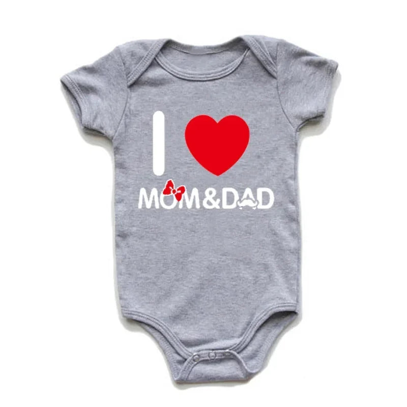 Pure Cotton “I Love Mom” & “I Love Dad” Newborn Rompers - Matching Baby Bodysuits for Twins, Summer Clothes for 0-24 Months