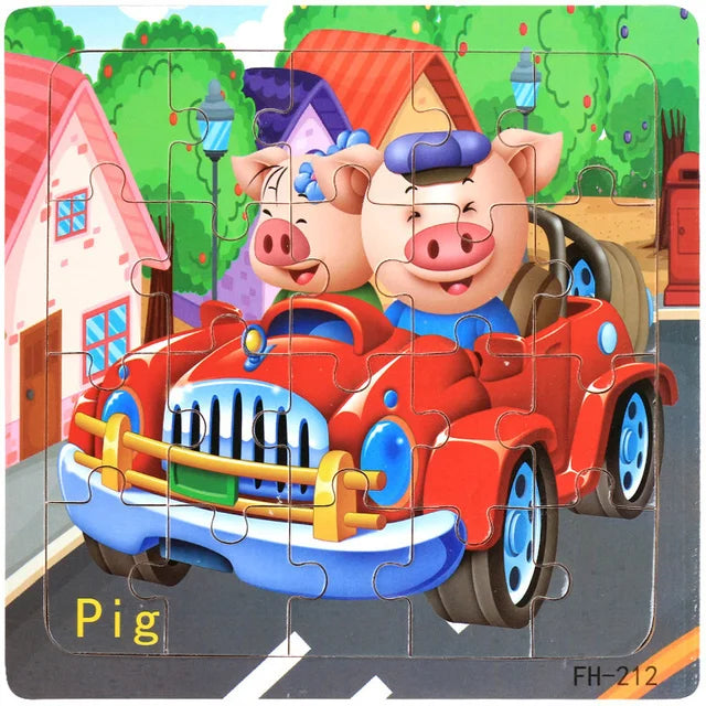 New 20 Piece Wooden 3D Puzzle, Cartoon Animal & Vehicle Jigsaw, Montessori Educational Toy for Kids, Baby 1-3 Years