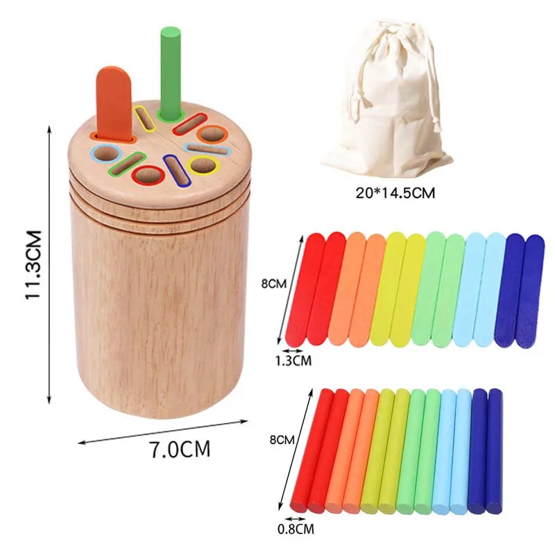 Montessori Wooden Matching Toy – Color Sorting Stick Balance Game for Fine Motor Skills and Math Learning