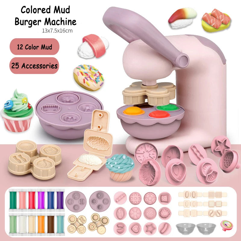 Children's Colored Clay Noodle Machine Kit - DIY Play Dough Tools with Ice Cream Mold, Slime Toys for Kids, Birthday Gift