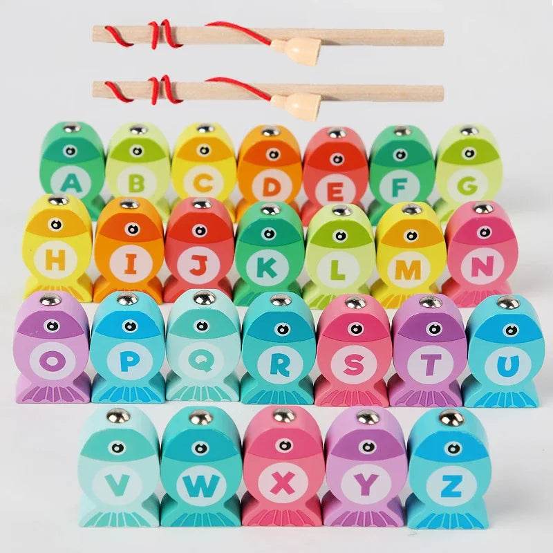 Kids Wooden Fishing Game – Alphabet & Numeric Cognitive Toys, Early Education Interactive Gift