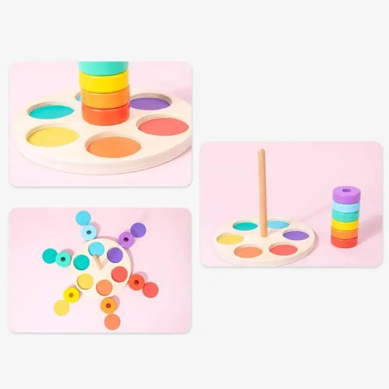 Baby Wooden Rainbow Stacking Toy Montessori Colorful Blocks