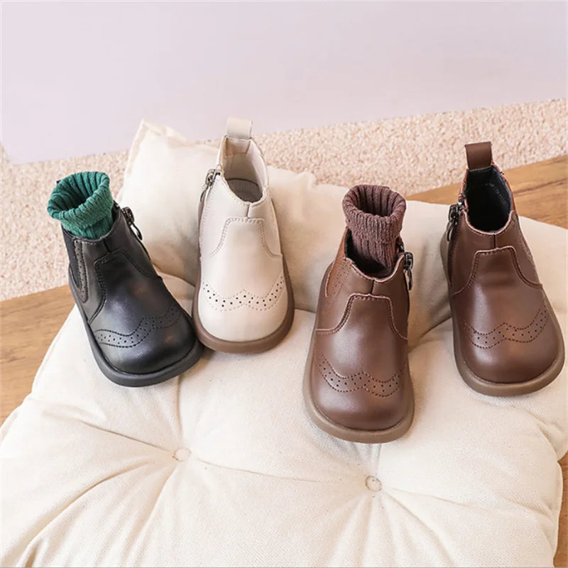 New Spring Autumn Baby Leather Ankle Boots Rubber Sole Toddler Shoes Little Girls Fashion Boots