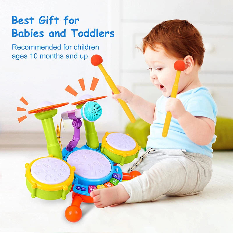 Kids Drum Set for Toddlers 1-3 – Musical Baby Educational Instruments, Includes Microphone, Learning Activities Toy, Perfect Gift for Girls
