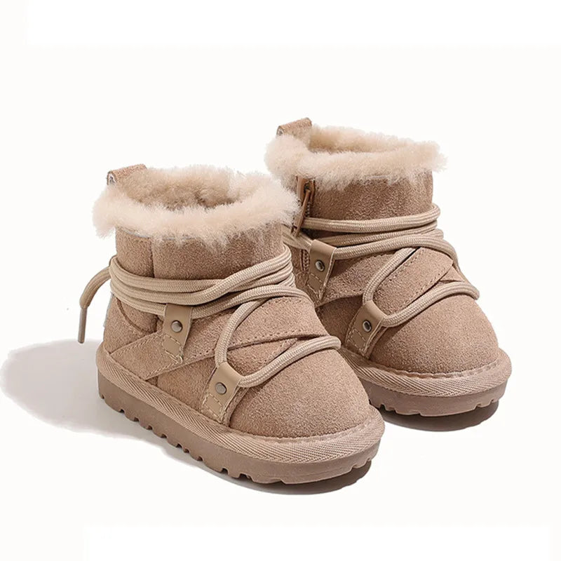 2024 New Winter Baby Snow Boots, Leather Warm Plush Infant Shoes, Soft Sole Boys Boots, Fashion Toddler Girls Boots (Size 16-25)
