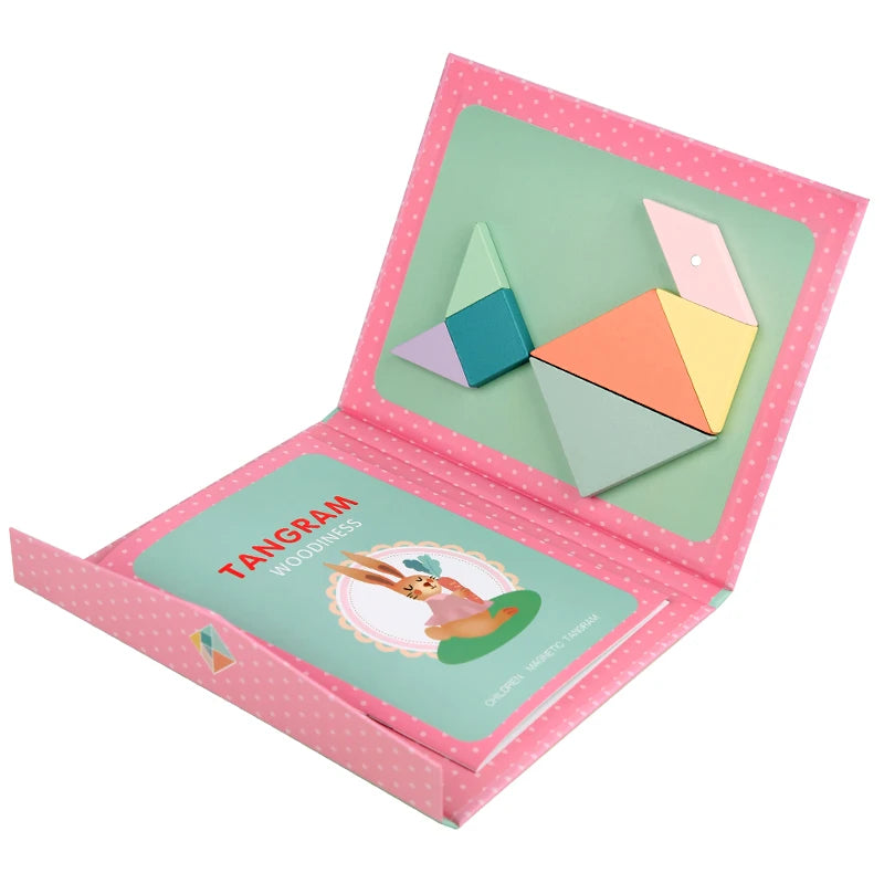Wooden Magnetic Tangram Puzzle Book – Portable Montessori Educational Toy for Kids