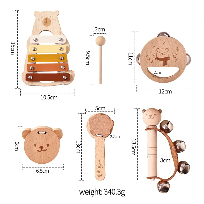 Musical Montessori Toys – Baby Rattle Bell, Drum, Xylophone, and Percussion Set for 0-3 Year Olds, Early Educational Instruments for Kids.