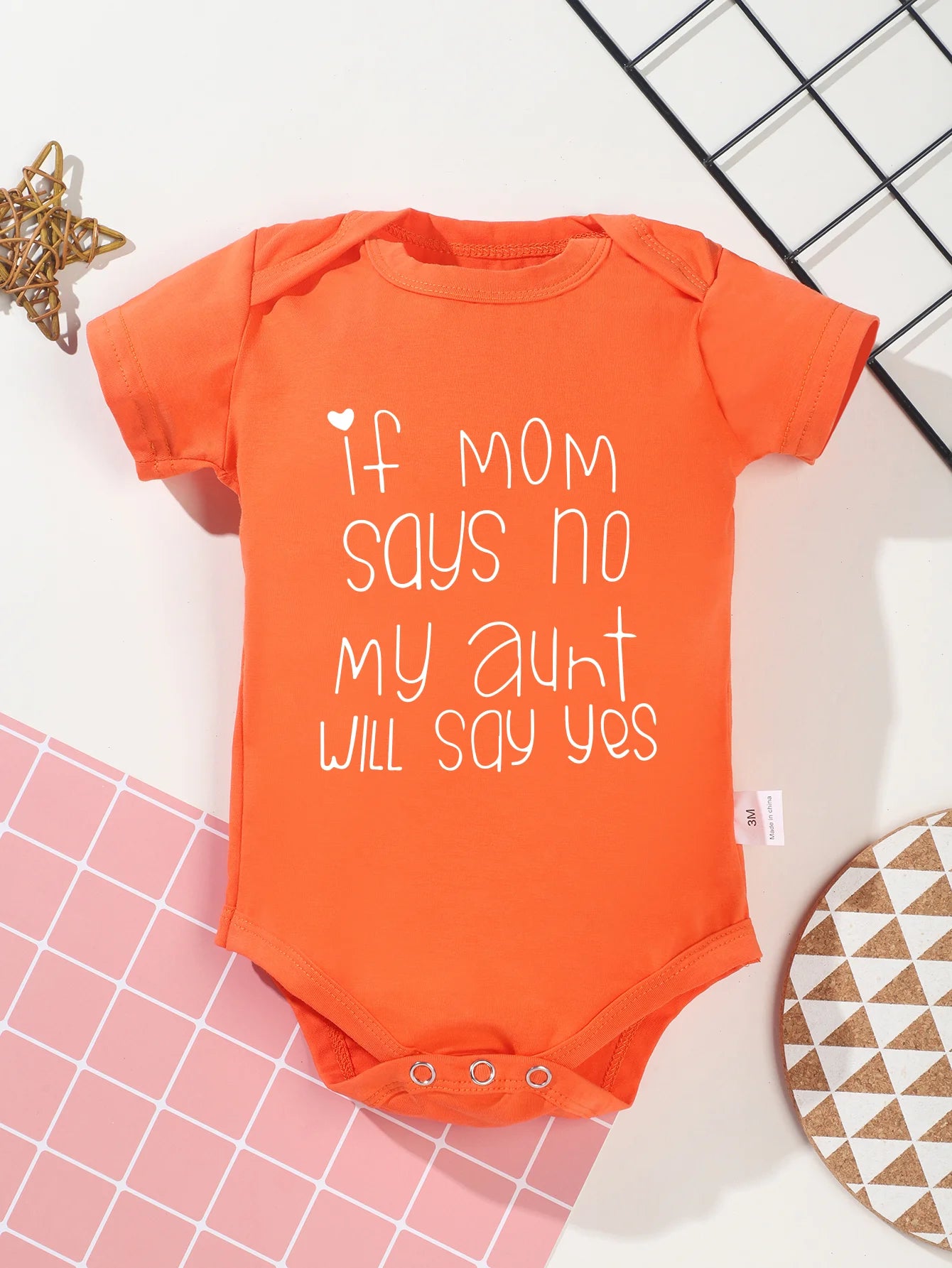 Newborn Toddler Short Sleeve Romper – “If Mom Says No, My Aunt Will Say Yes” Print, Baby Boy Girl Bodysuit, Infant Jumpsuit Fashion