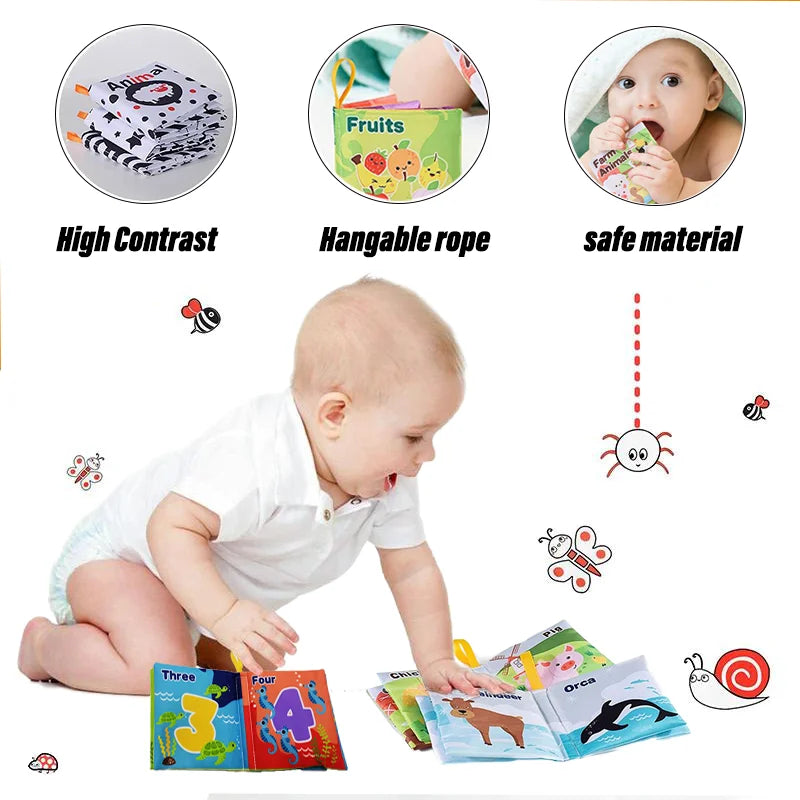 Soft Baby Fabric Book - Interactive Sensory Activity Cloth Book for Babies, First Educational Montessori Early Learning Game